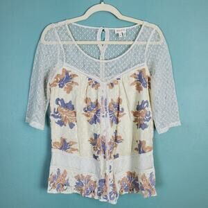 Anthropologie Meadow Rue Floral Lace Scoop Neck Boho Feminine Blouse Size XS